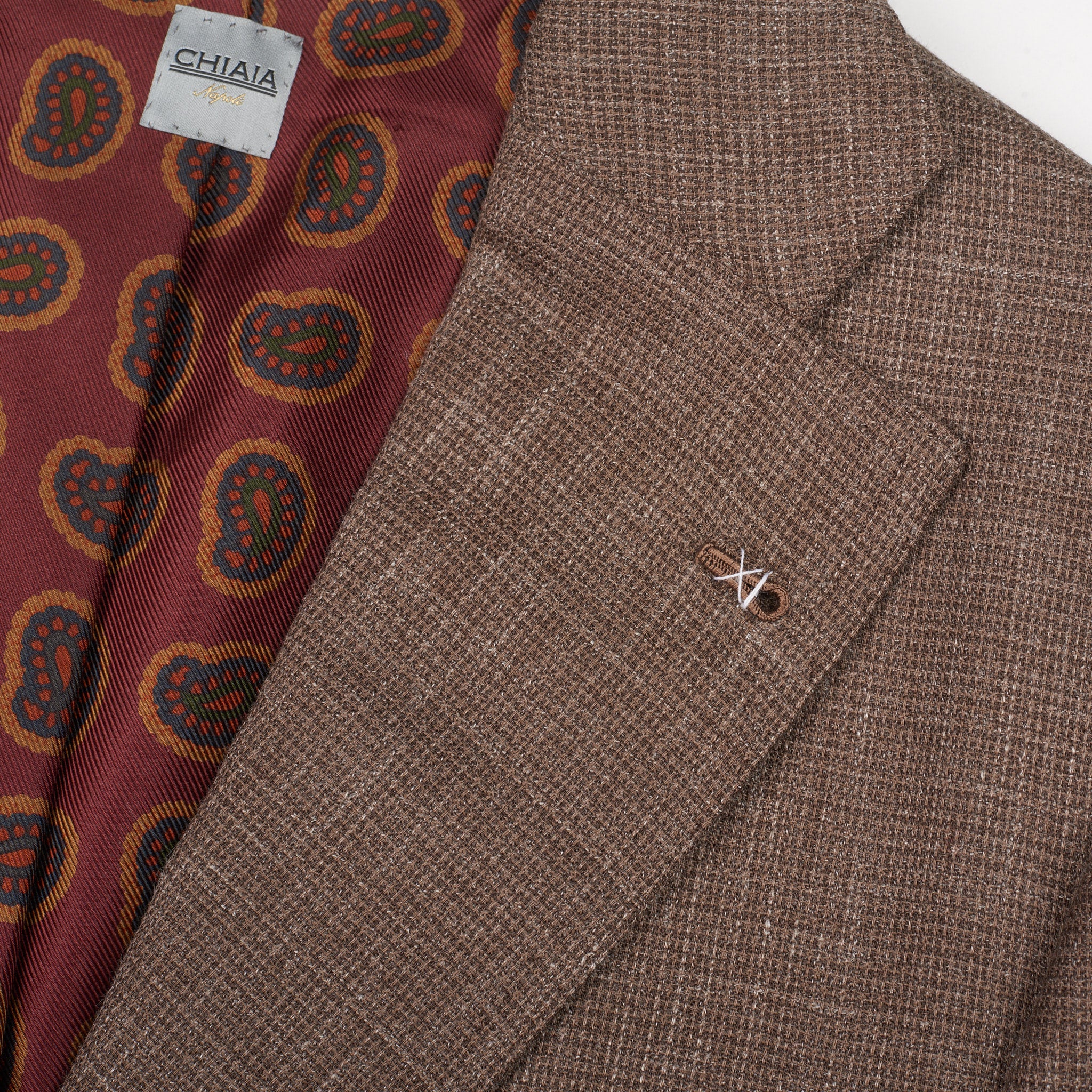 Sartoria CHIAIA Bespoke Brown Hopsack Wool-Silk-Linen Jacket 50 NEW US 40