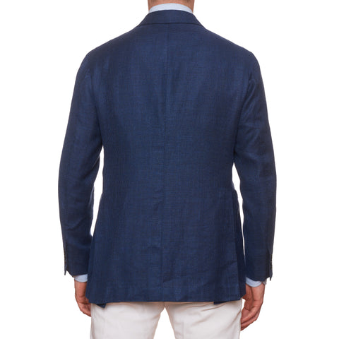 Sartoria CHIAIA Bespoke Handmade Blue Wool-Silk-Linen Hopsack Jacket EU 50 US 40