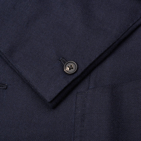 Sartoria CHIAIA Bespoke Handmade Dark Blue Wool Hopsack Jacket 48 NEW US 38