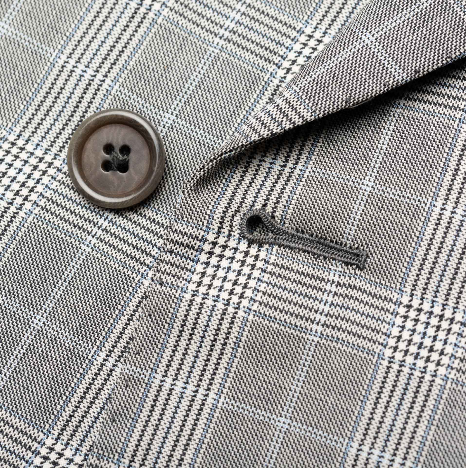 Sartoria CHIAIA Napoli Bespoke Gray Plaid Wool DB Peak Lapel Suit EU 46 US 36 SARTORIA CHIAIA