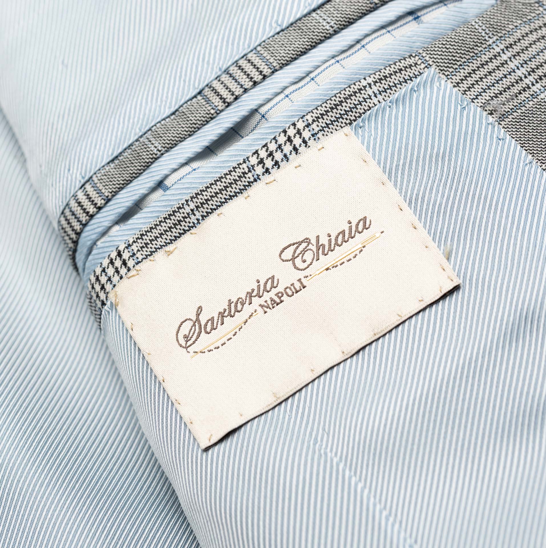 Sartoria CHIAIA Napoli Bespoke Gray Plaid Wool DB Peak Lapel Suit EU 46 US 36 SARTORIA CHIAIA