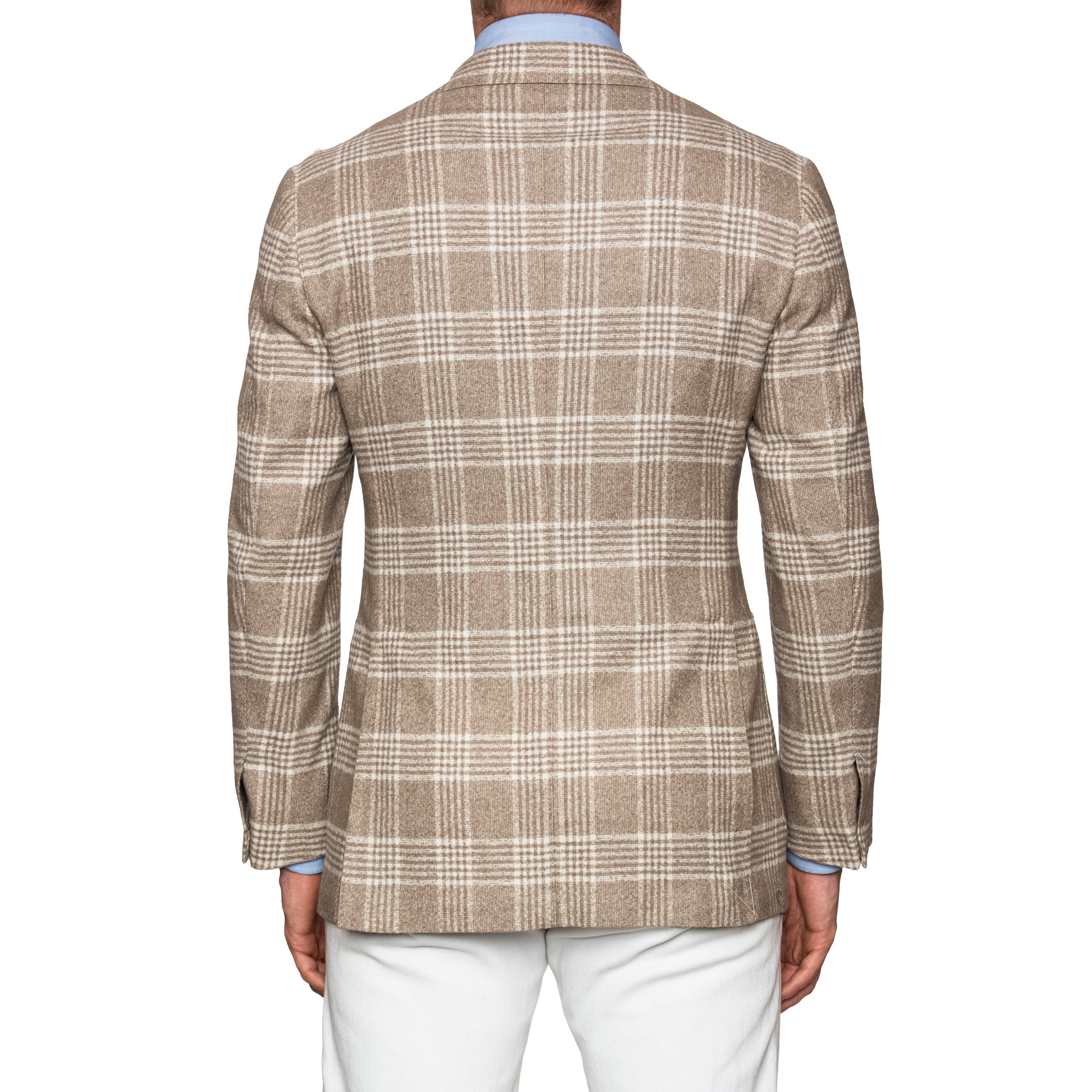 Sartoria PARTENOPEA Handmade Beige Glen Plaid Wool-Alpaca Jacket US 40 NEW EU 50