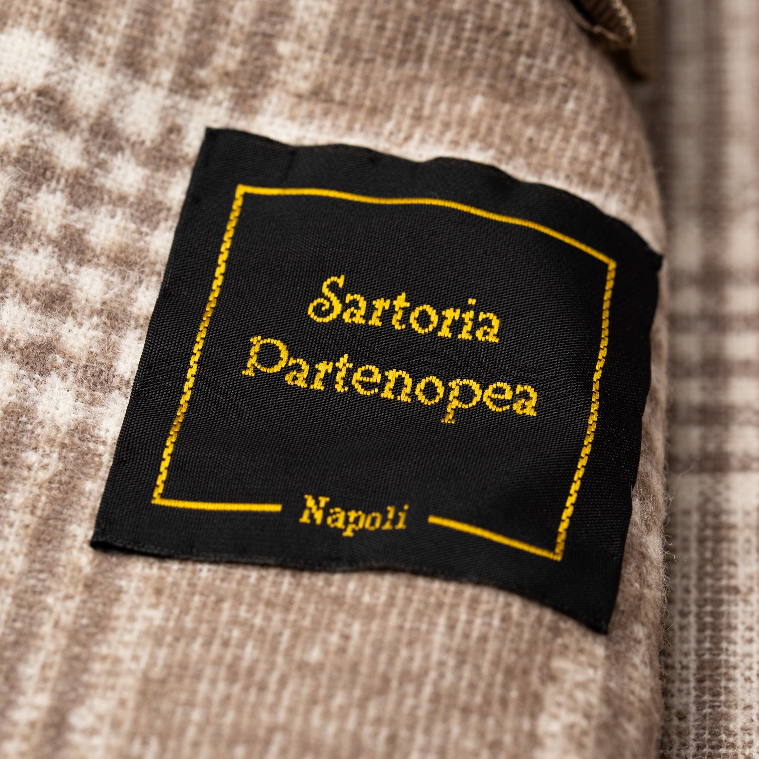 Sartoria PARTENOPEA Handmade Beige Glen Plaid Wool-Alpaca Jacket US 40 NEW EU 50