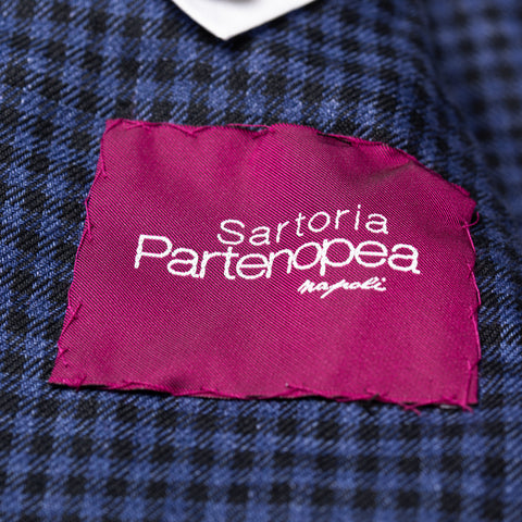 Sartoria PARTENOPEA Hand Made Blue Plaid Double Breasted Linen Jacket NEW