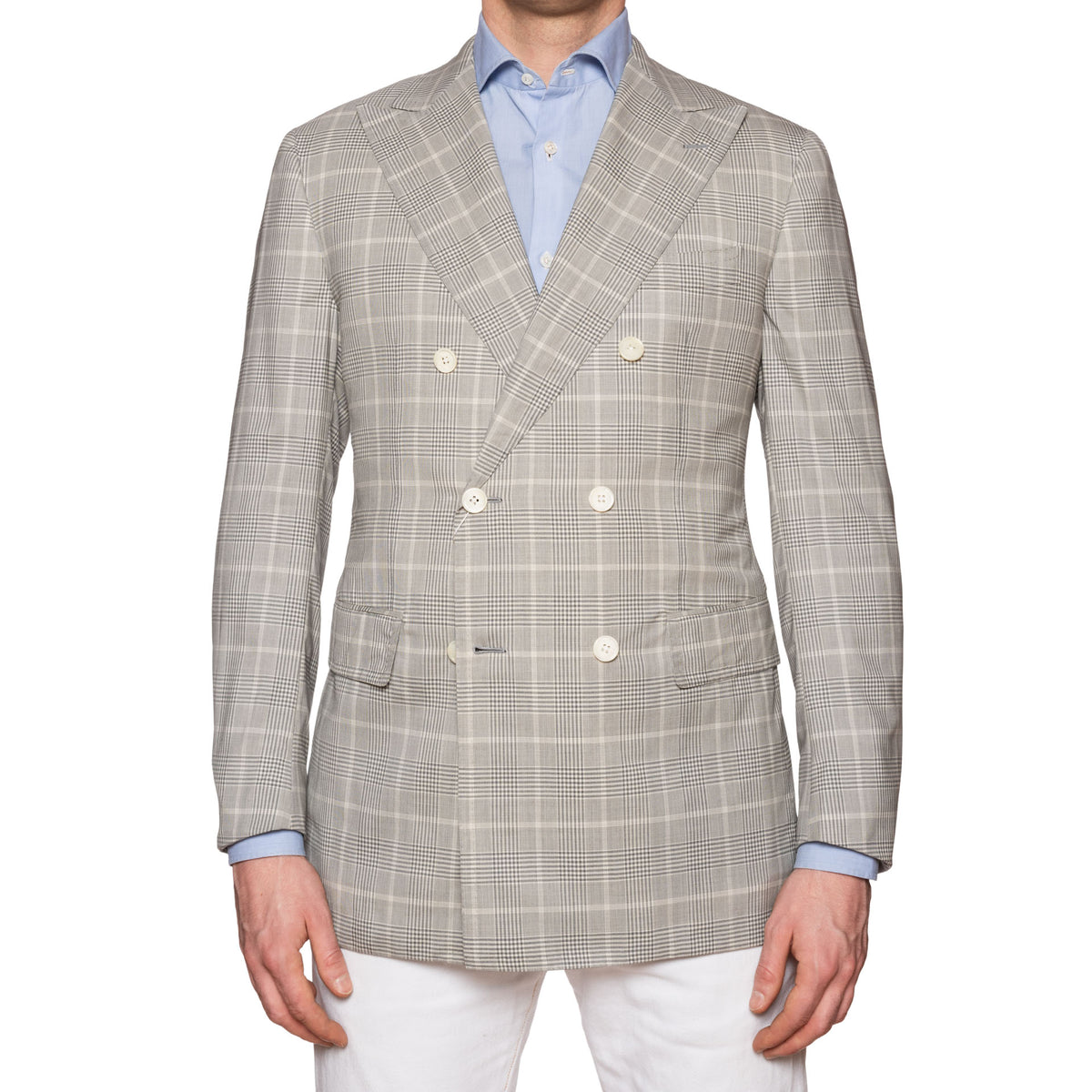 Sartoria PARTENOPEA Handmade Gray Plaid Wool-Silk DB Jacket EU 50 NEW US 40 Slim