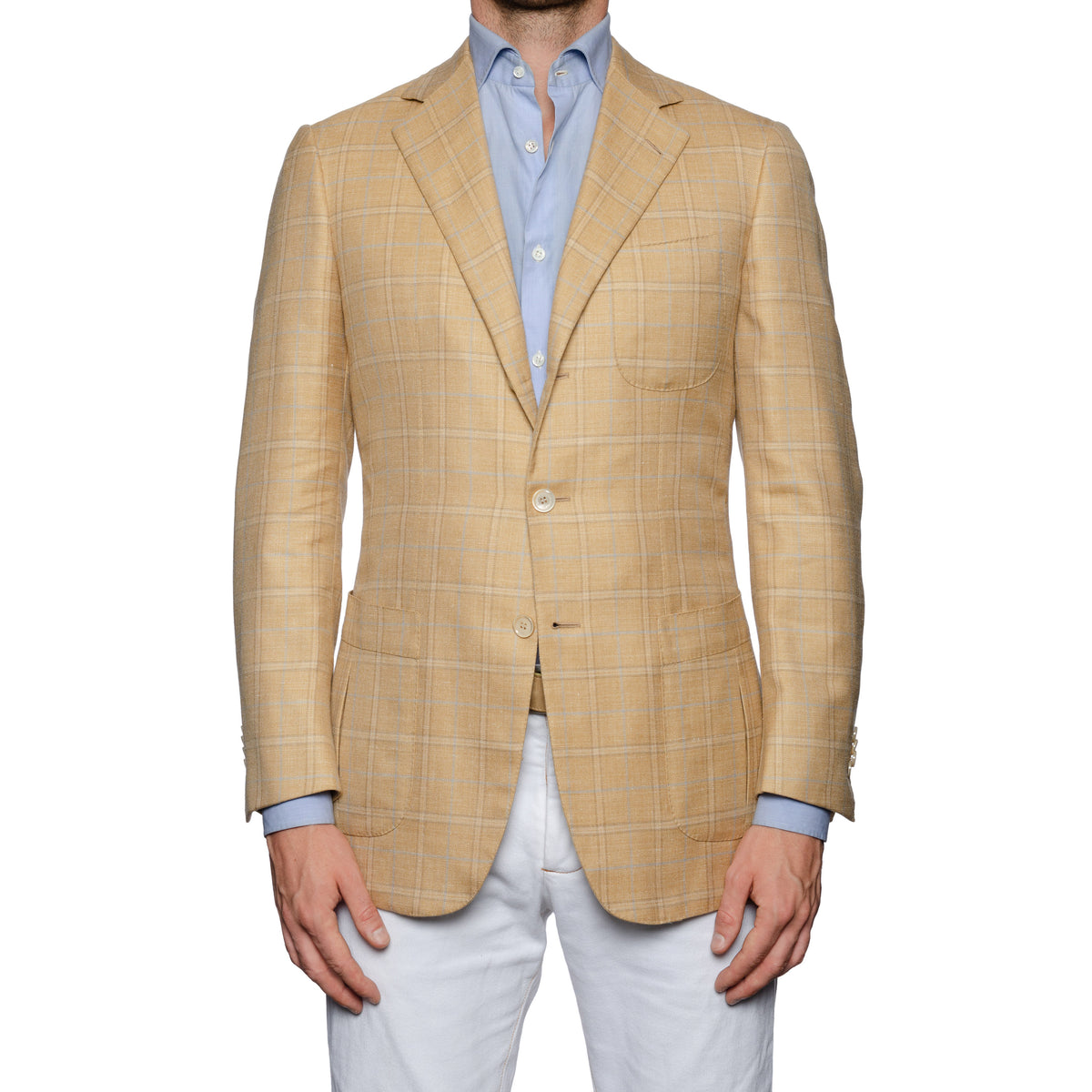 SARTORIA CASTANGIA Beige Plaid Merino Wool-Silk-Linen Jacket EU 48 NEW US 38