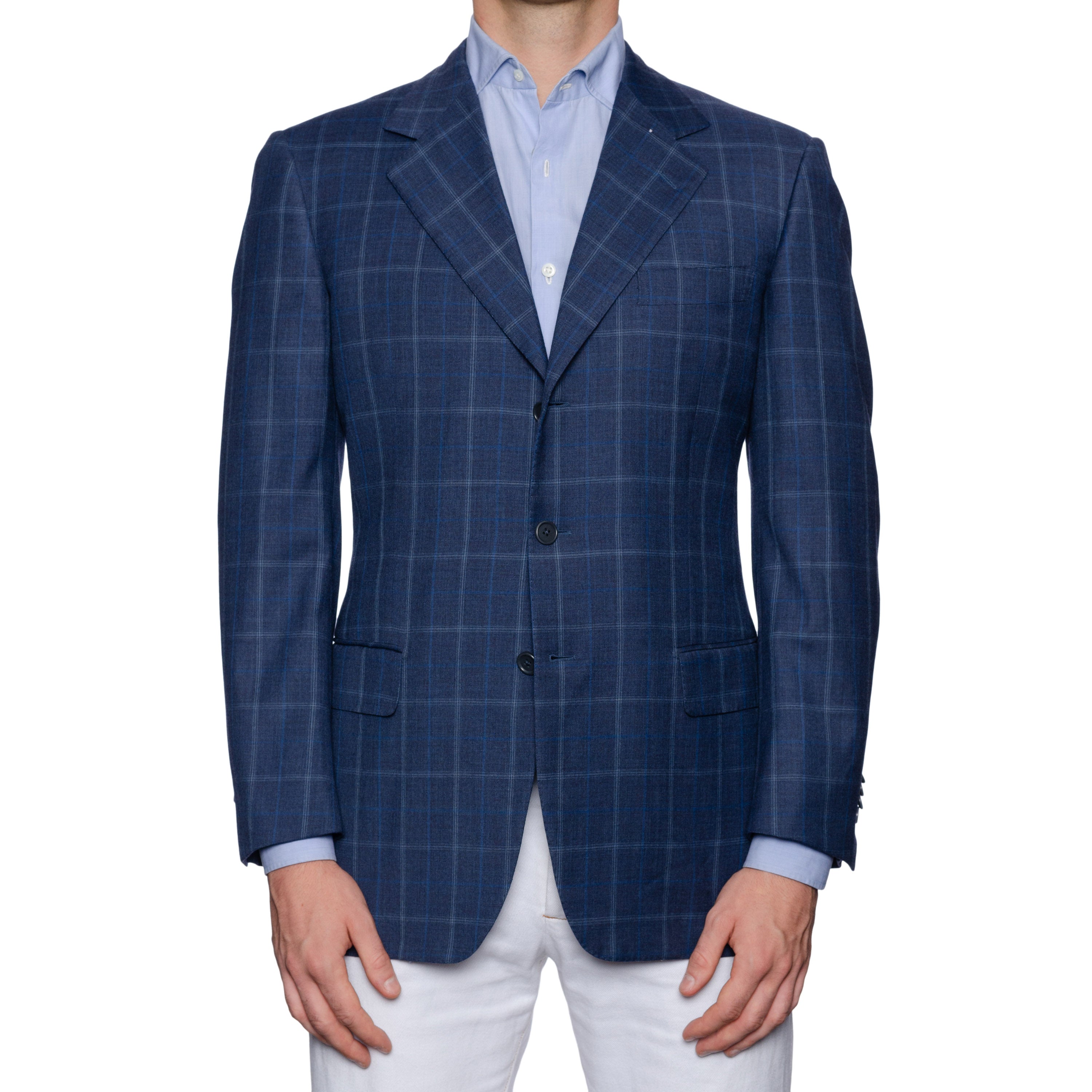 SARTORIA CASTANGIA Blue Plaid Merino Wool Super 130's Jacket EU 50 NEW US 40 CASTANGIA