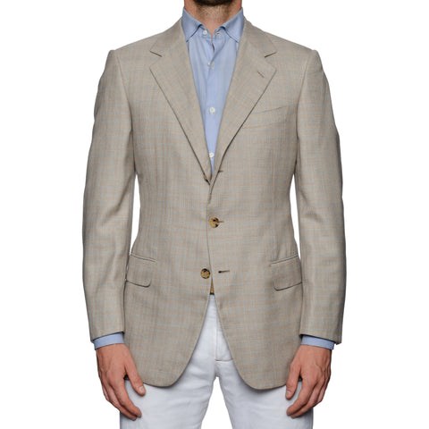 SARTORIA CASTANGIA Gray Prince of Wales Cashmere-Silk Jacket EU 50 NEW US 40