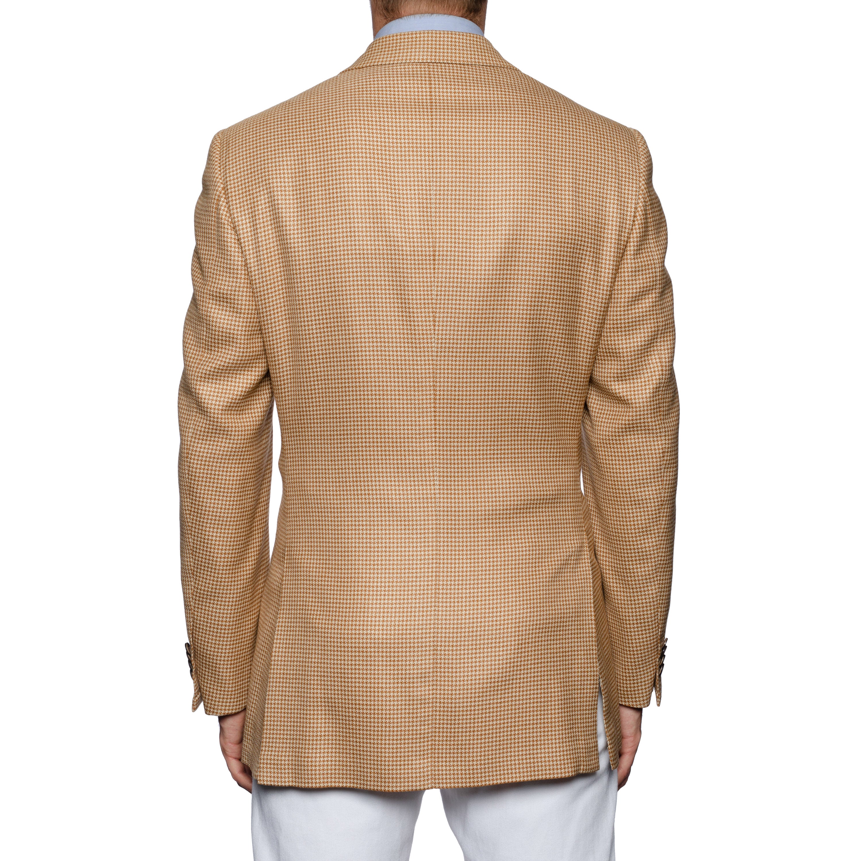 SARTORIA CASTANGIA Tan Houndstooth Silk-Wool Super 100's Jacket 52 NEW US 42 CASTANGIA