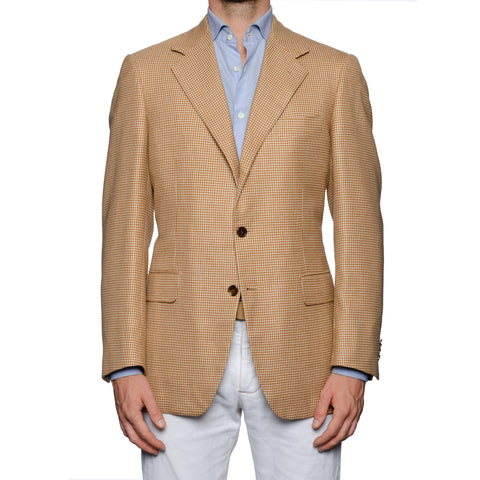 SARTORIA CASTANGIA Tan Houndstooth Silk-Wool Super 100's Jacket 52 NEW ...