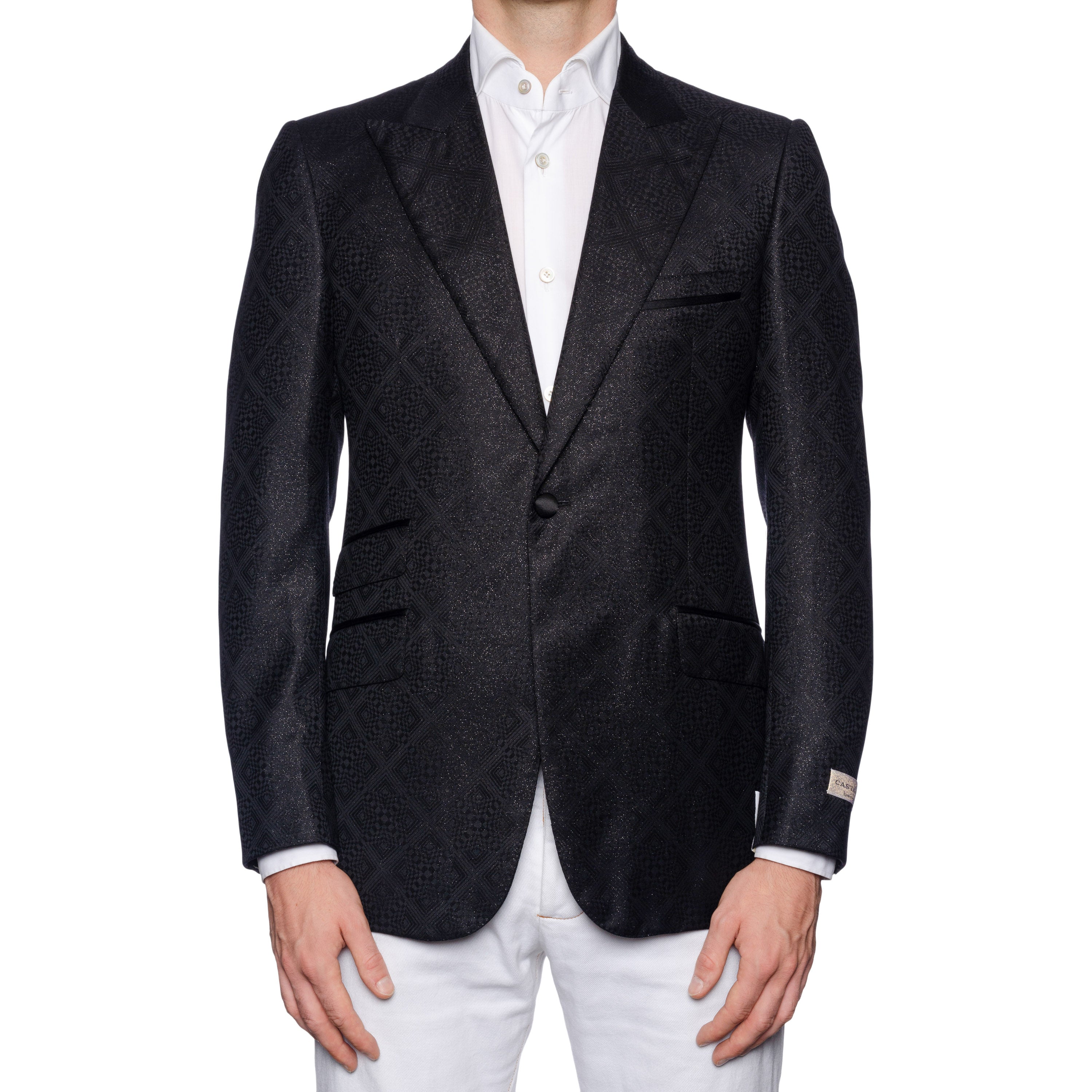 SARTORIA CASTANGIA Black Wool Peak Lapel Jacket with Silk Lining EU 50 NEW US 40 CASTANGIA