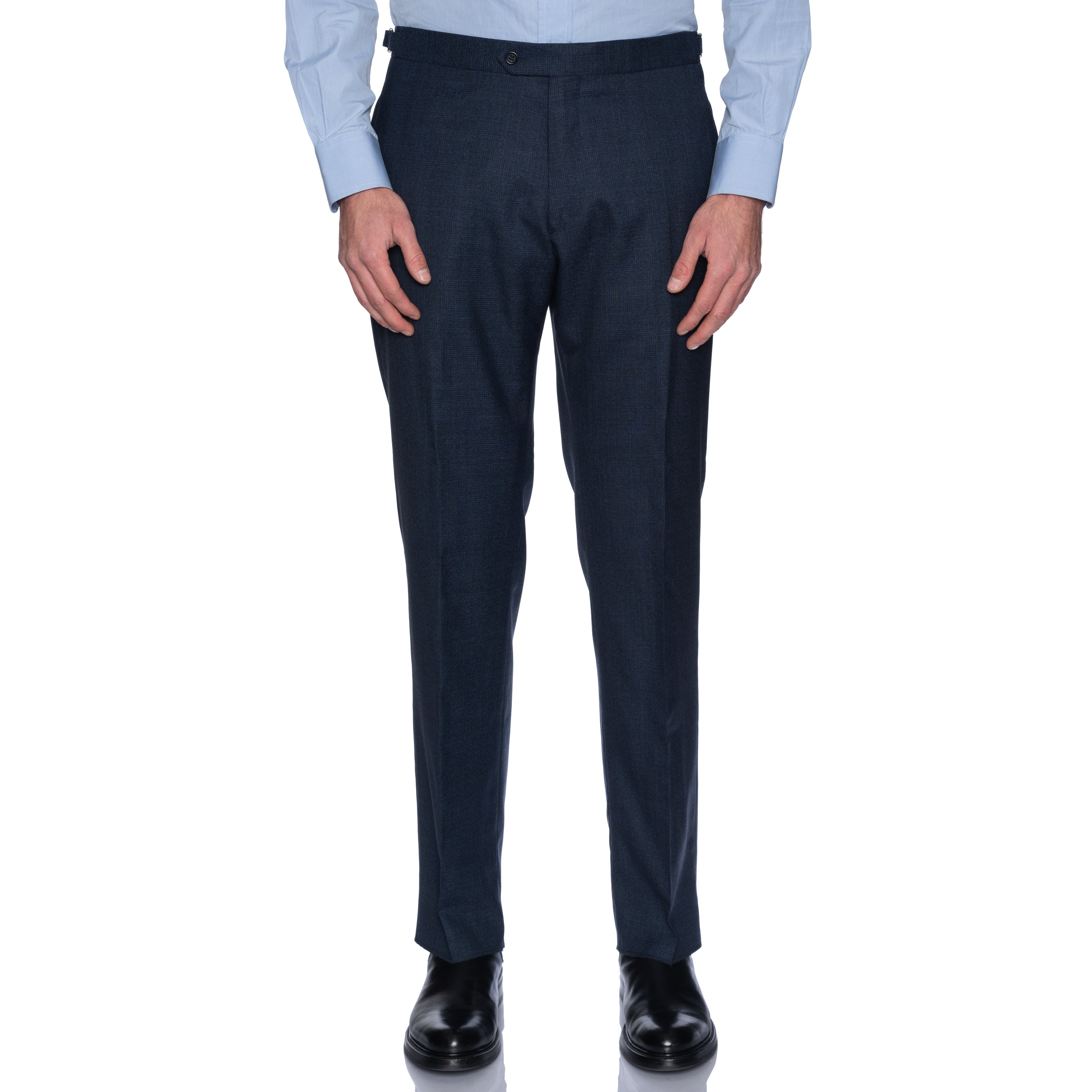 Sartoria CHIAIA Bespoke Blue Wool Super 130's Flat Front Dress Pants 52 NEW US 3