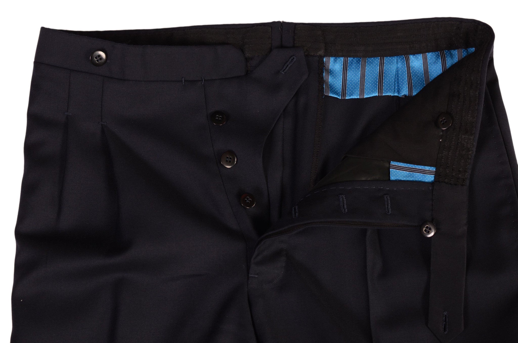 Sartoria CHIAIA Napoli Bespoke Navy Blue Wool Pleated Pants EU 44 US 28 Slim Fit - SARTORIALE - 2