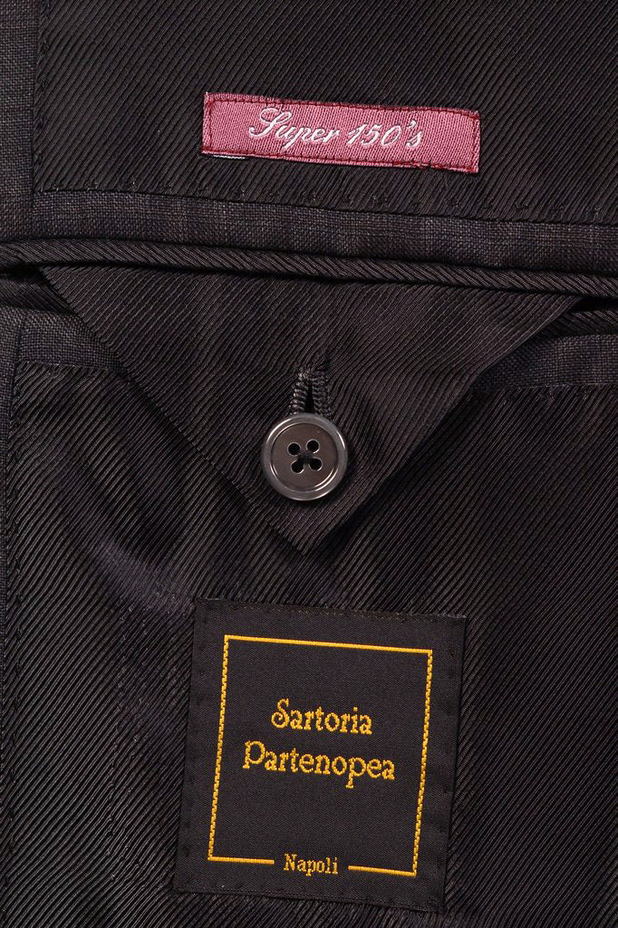 Sartoria PARTENOPEA Handmade Dark Gray Plaid Wool Super 150's Jacket 52 NEW 42
