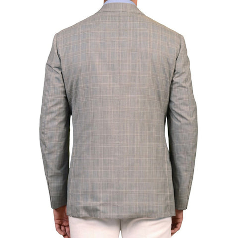 Sartoria PARTENOPEA Hand Made Gray Glen Plaid Wool-Silk Jacket EU 54 NEW US 44