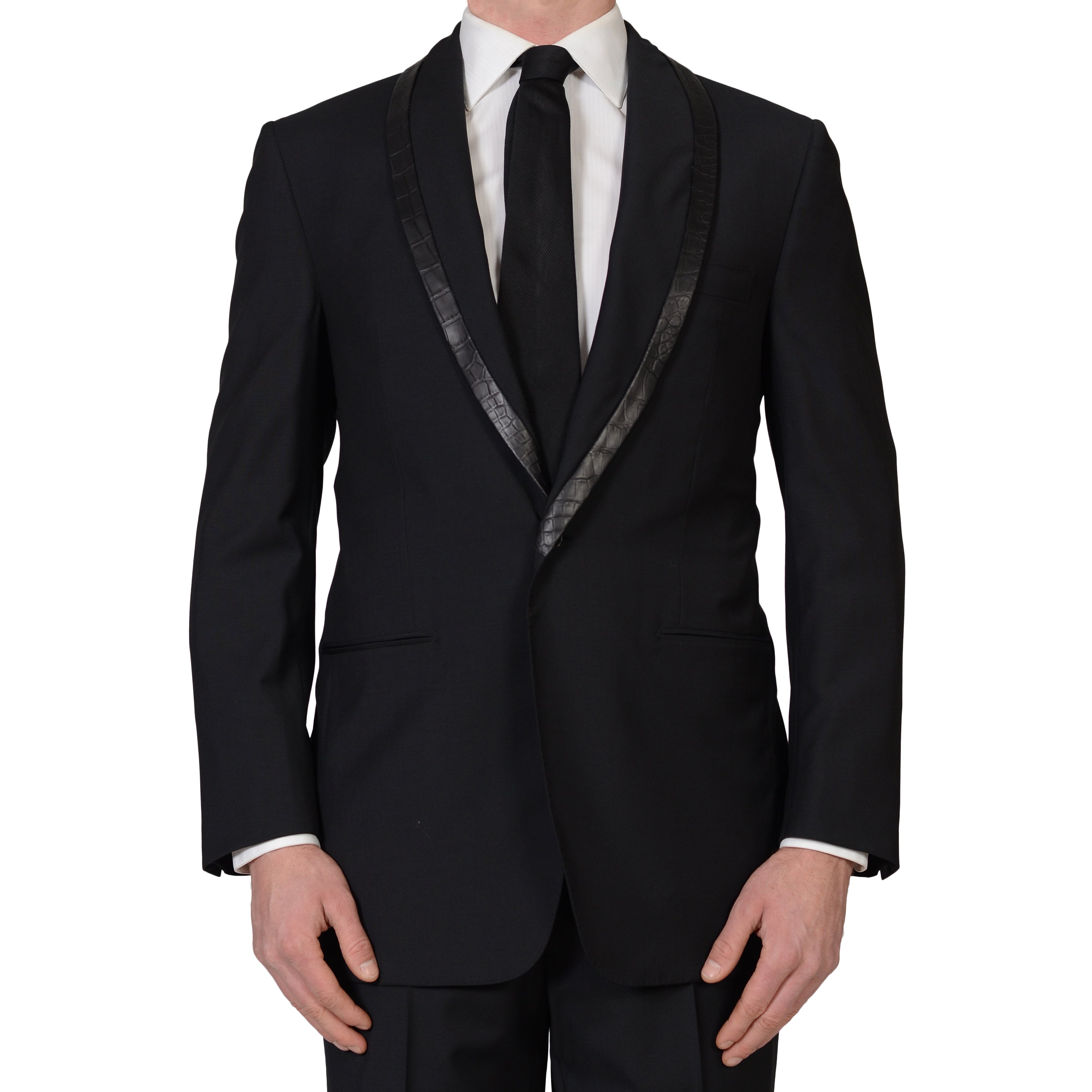 TINCATI Milano Black Wool-Mohair Tuxedo Suit w. Crocodile Trims EU 52 NEW US 42 TINCATI