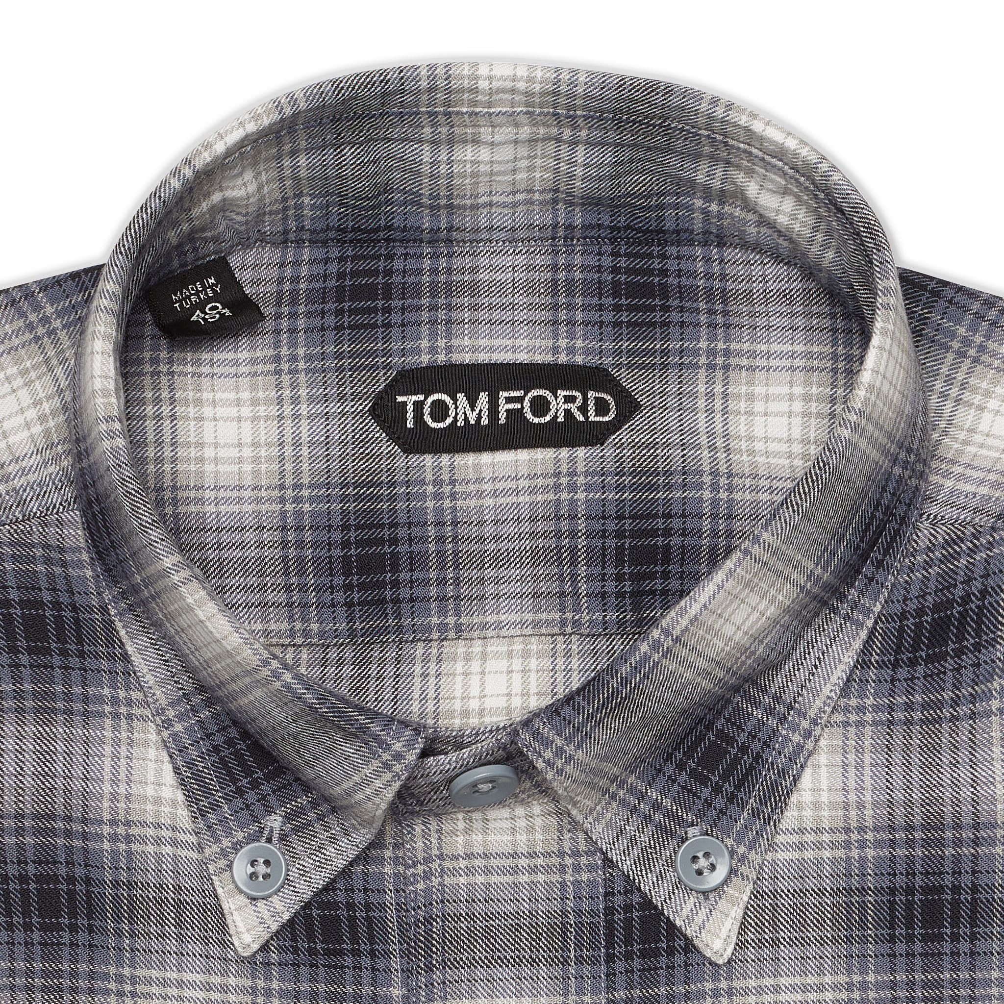 TOM FORD Gray Plaid Cotton Button-Down Military Casual Shirt NEW Slim Fit TOM FORD