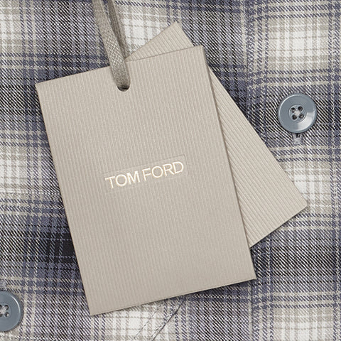 TOM FORD Gray Plaid Cotton Button-Down Military Casual Shirt NEW Slim Fit