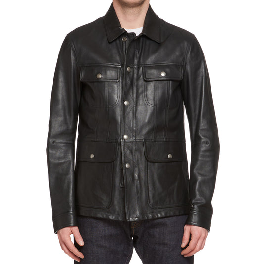TOM FORD Black Smooth Grain Calf Leather Trucker Jacket NEW