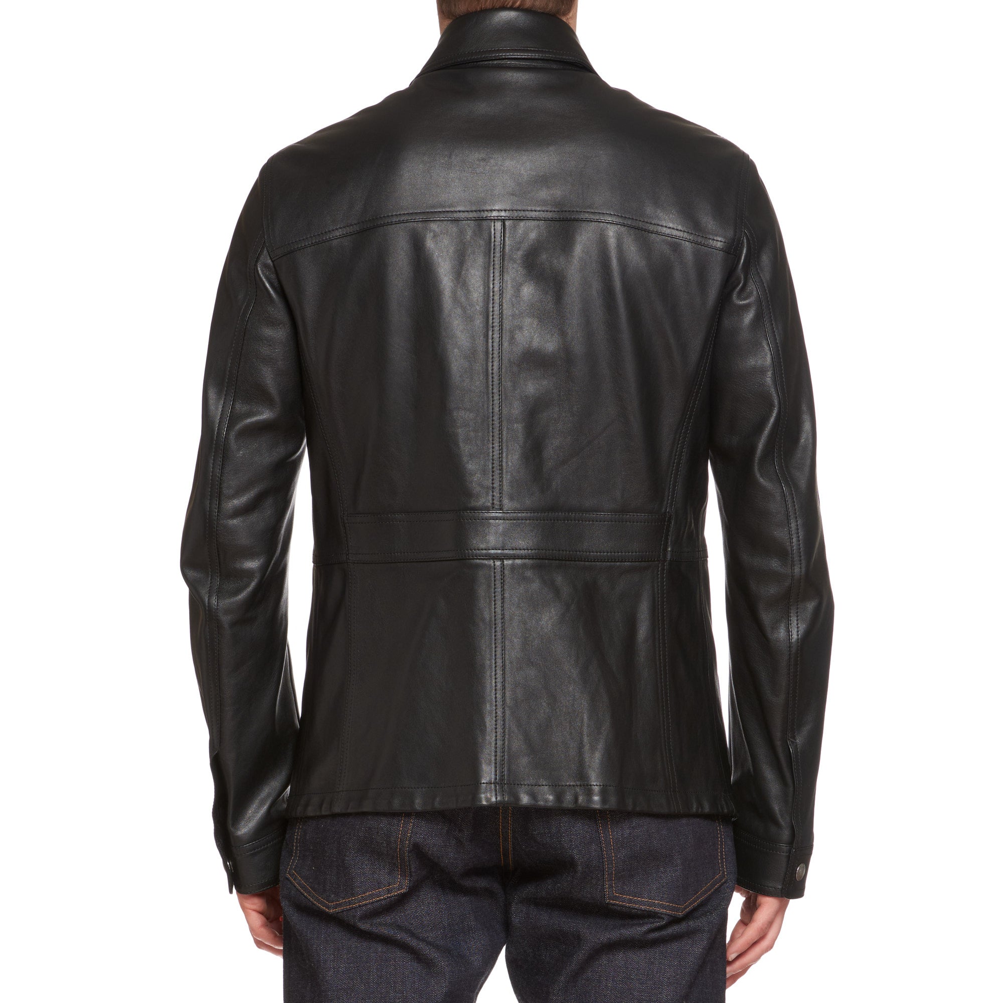 TOM FORD Black Smooth Grain Calf Leather Trucker Jacket NEW US L TOM FORD