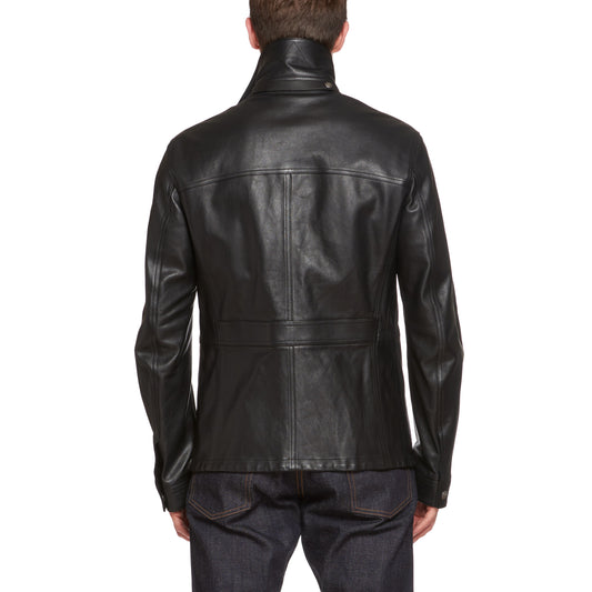 TOM FORD Black Smooth Grain Calf Leather Trucker Jacket NEW