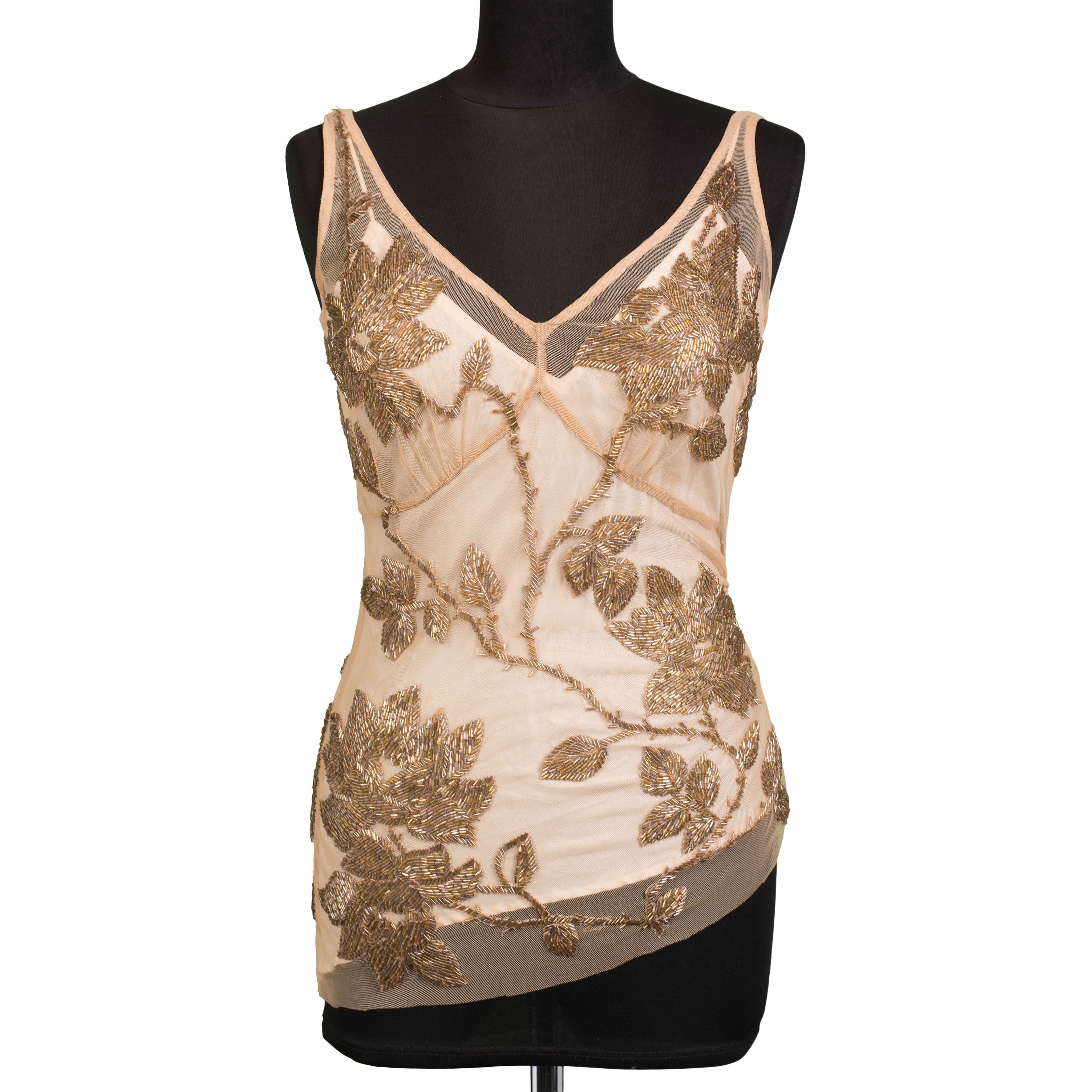 TRACY REESE Gold Floral Beaded Top with Silk Lining NEW US 4 WOMEN'S BOUTIQUE