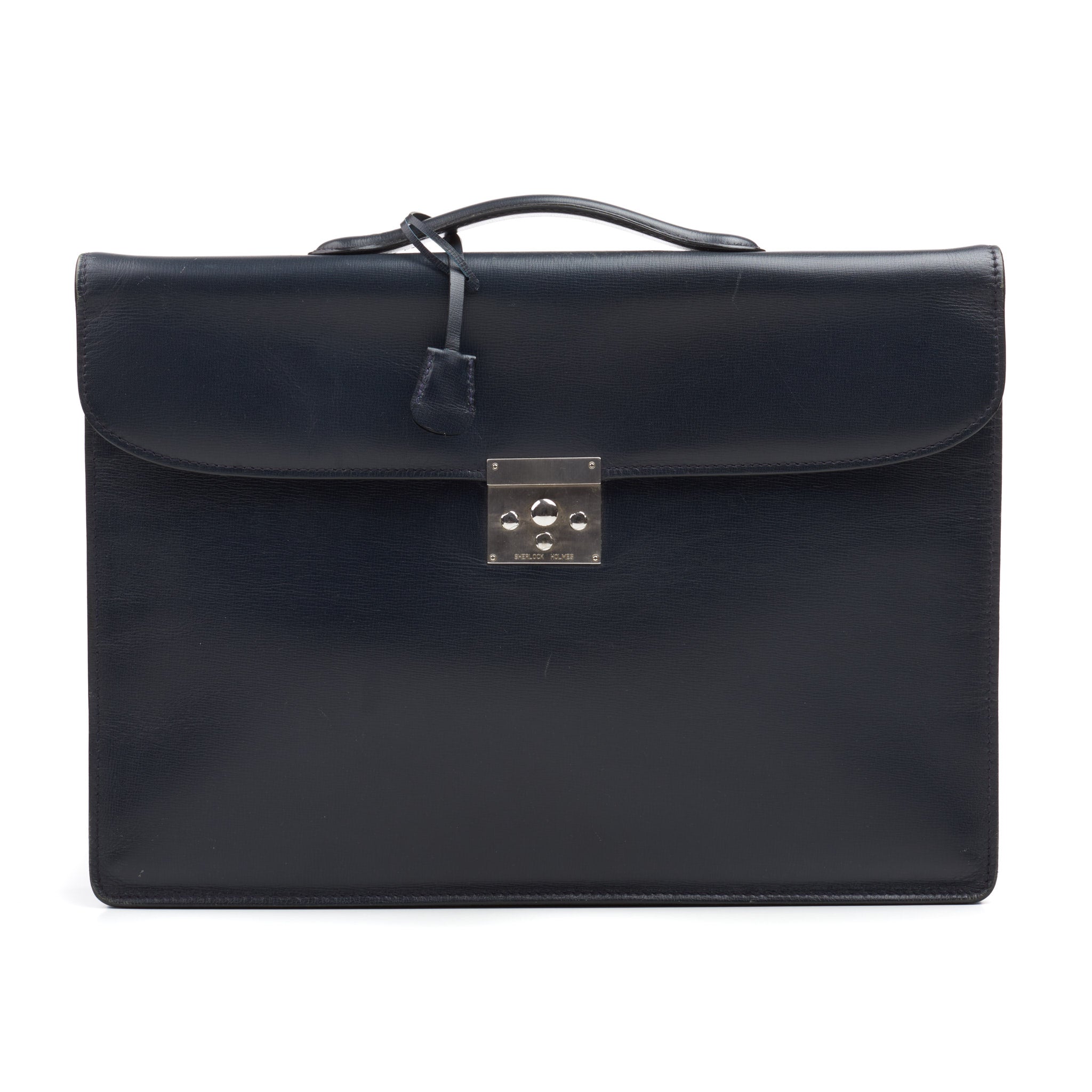 VALEXTRA Sherlock Holmes Blue Leather Briefcase Document Holder Bag