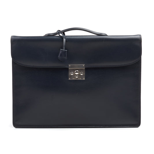 VALEXTRA Sherlock Holmes Blue Leather Briefcase Document Holder Bag