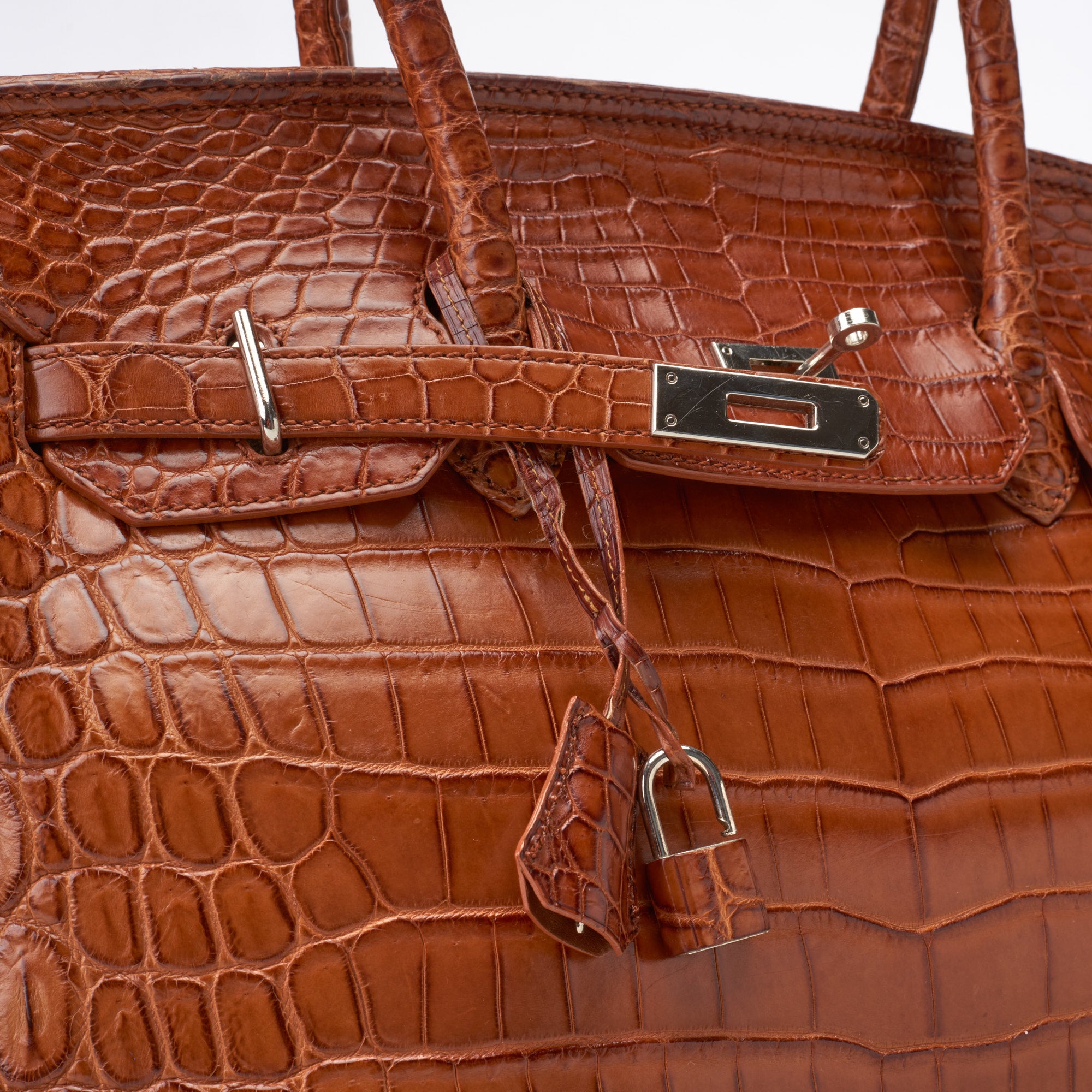 VIA LA MODA Cognac Genuine Nile Crocodile Leather Birkin 35 Style Handbag WOMEN'S BOUTIQUE