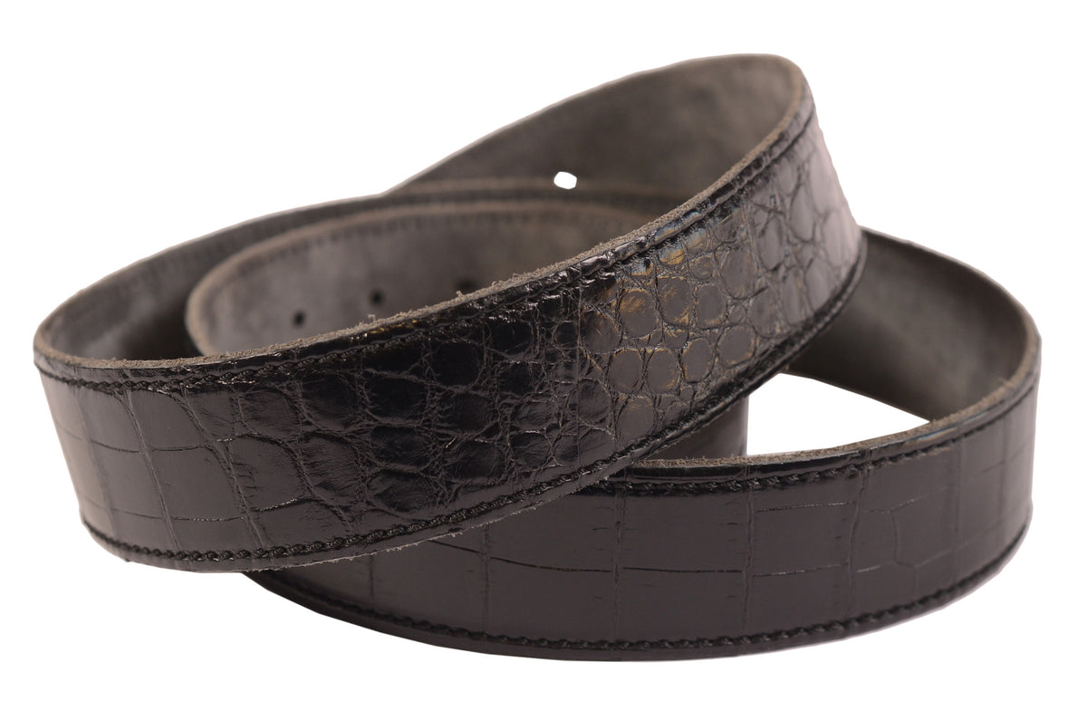 VIA LA MODA Hand-Stitched Black Croc Skin Leather Belt Without Buckle 90cm NEW 36"