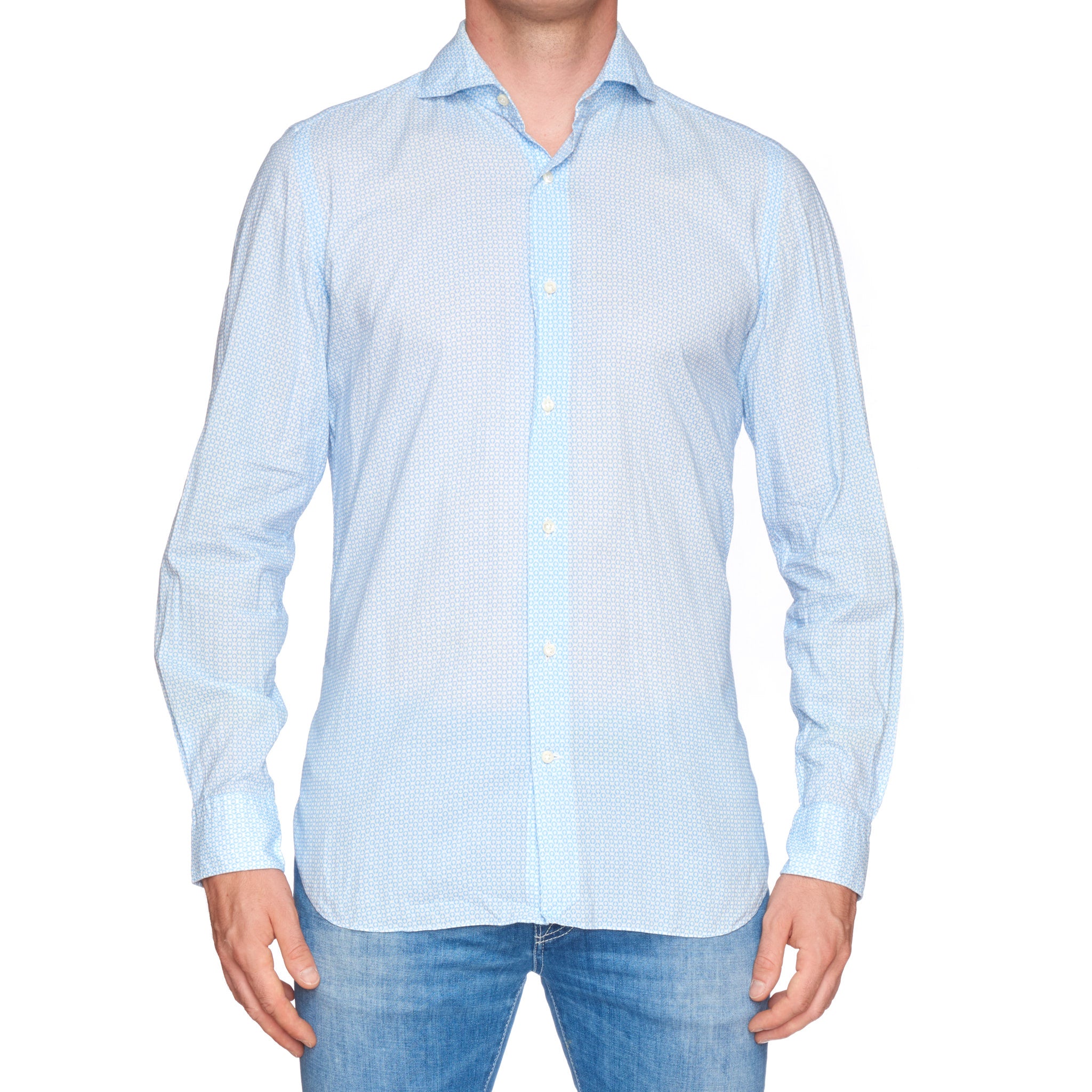 VINCENZO DI RUGGIERO Handmade Blue Circle Cotton Casual Shirt EU 40 US 15.75 VINCENZO DI RUGGIERO