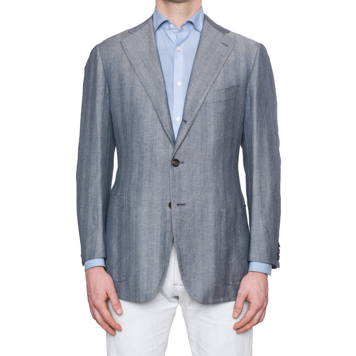 CESARE ATTOLINI Blue Gray Herringbone Wool Linen Unlined Blazer Jacket