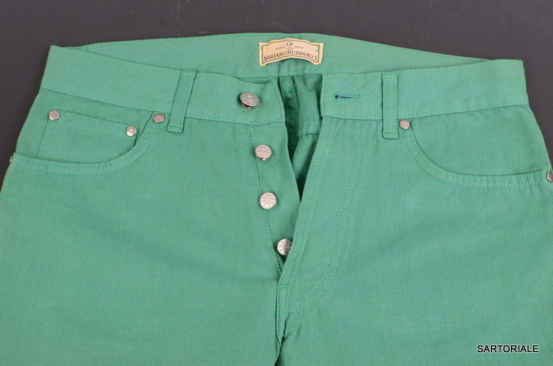 RUBINACCI Napoli Solid Green Cotton Jeans Pants NEW Straight Classic Fit - SARTORIALE - 5