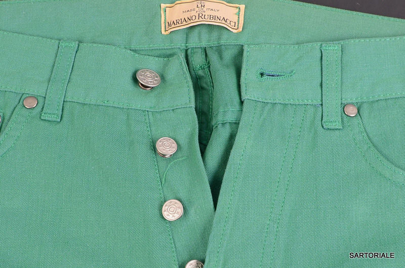 RUBINACCI Napoli Solid Green Cotton Jeans Pants NEW Straight Classic Fit - SARTORIALE - 6