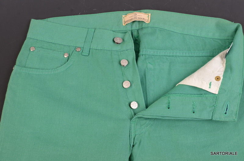RUBINACCI Napoli Solid Green Cotton Jeans Pants NEW Straight Classic Fit - SARTORIALE - 7