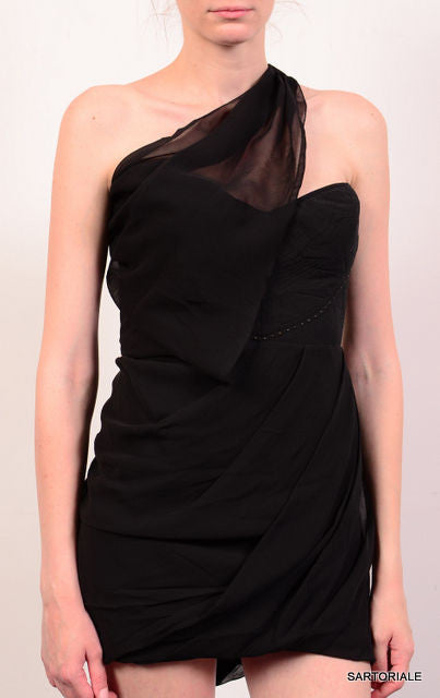JASMINE DI MILO Universe Black Silk Off-Shoulder Dress EU 38 NEW US 6 / S - SARTORIALE - 1